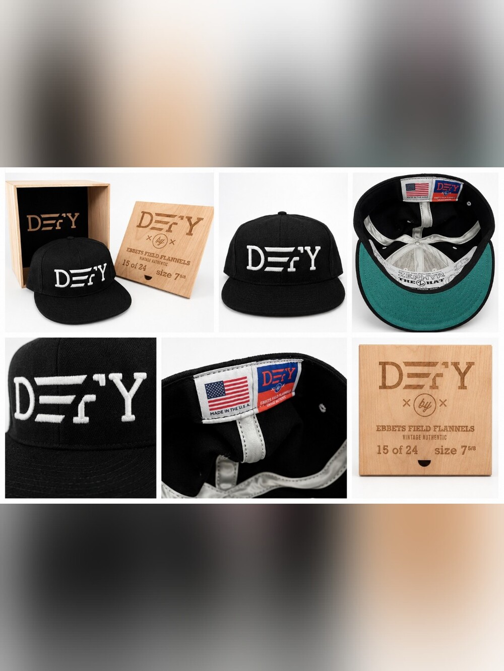 DEFY x Ebbets Field Flannels Limited Edition Wool Cap Hat 7 5/8 USA 15 of 24.
